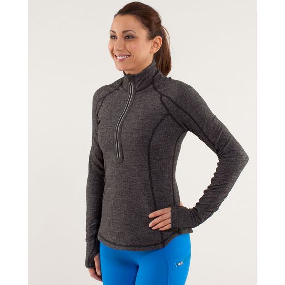 Lululemon Run: U-Turn Pullover Jacket in Herringbone Gray and Black 1/4 Zip - Picture 5 of 11